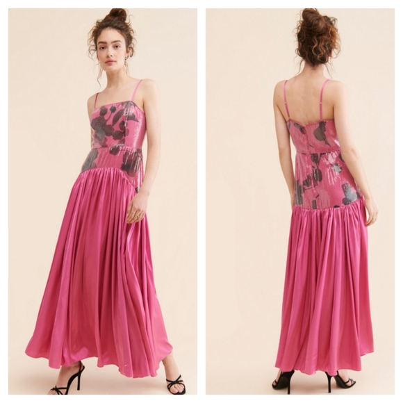 Anthropologie Dresses & Skirts - Anthropologie Sequin Floral Maxi Dress Pink Size 8
